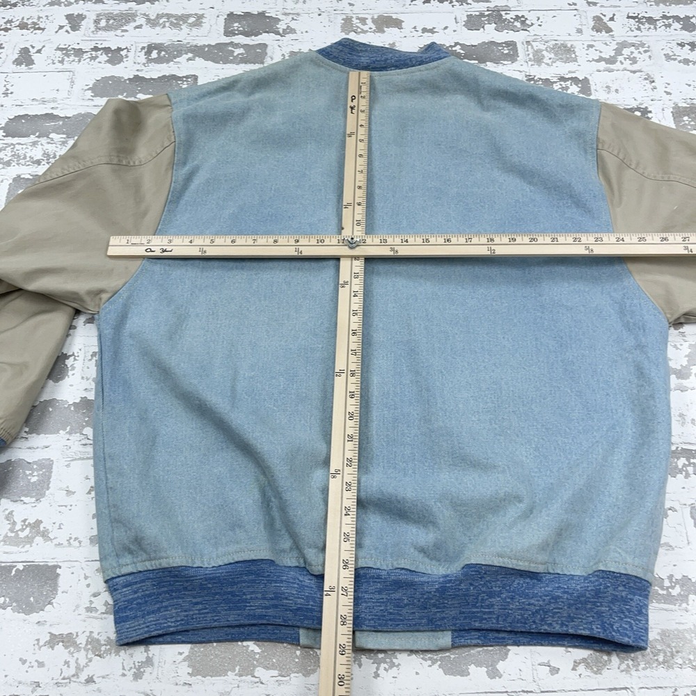 Vintage Denim Jacket Men Large Blue Tan Varsity Letterman Bomber 90s Y2K Work - Picture 10 of 14